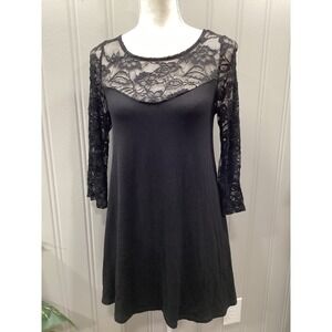 Emerald Black Lace 3/4 Sleeve A Line Dress Women's Size S